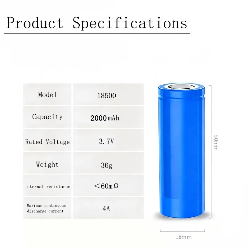 Batteria 18500 3.7V 2000mAh Ricaricabile agli ioni di litio Applicabile a tutti i tipi di prodotti elettronici - immagine 3