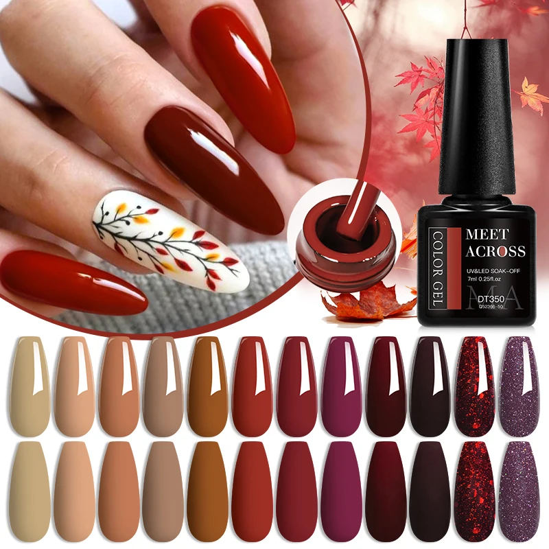 10/12pcs Coffee Brown Gel Nail Polish Set Sparkly Glitter Gel Polish Semi Permanent Soak Off UV Gel Varnish Manicure Kit 3