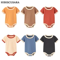 Color Matching Newborn Baby Organic Cotton Summer Rompers Short Sleeve Soft Skin-friendly Romper Pajamas Infant Tops Jumpsuit 1