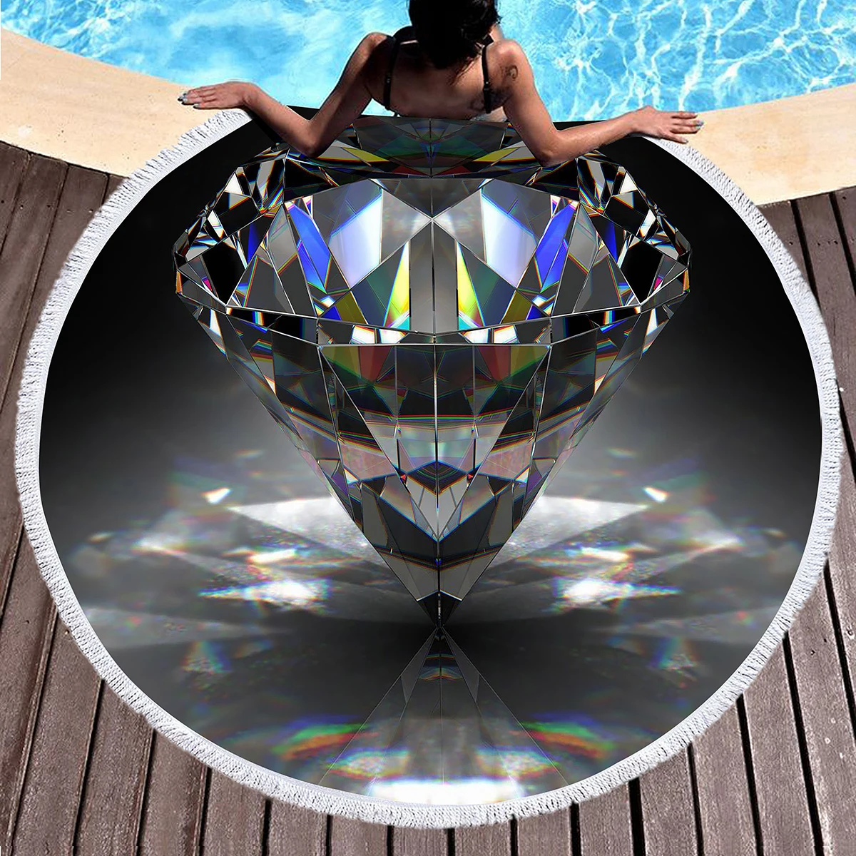 

Shiny Diamond Round Beach Towel,Polyester Sand Resistant Beach ,Soft Absorbent Quick Dry Pool Towel Portable Picnic Mat