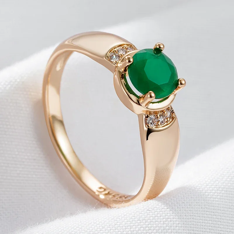 

*Wbmqda Luxury Emerald Genuine Jewelry Ring For Women 585 Rose Gold Color With White Natural Zircon Elegant Wedding Party Jewelr