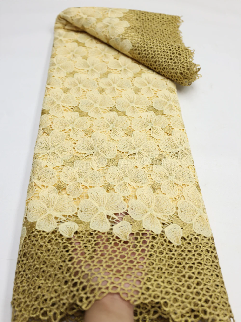 High Quality African Guipure Cord Lace Fabric with Sequins French Nigeria Lace Fabric for Luxury Wedding Material QF1406-1