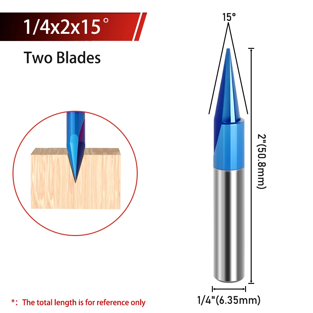 Aurwof 1pc Holz bearbeitung Fräser blau Nano V-förmiges Messer Gesamt legierung 15-90 Grad Schnitz messer Trimm maschinen kopf – Detail 7