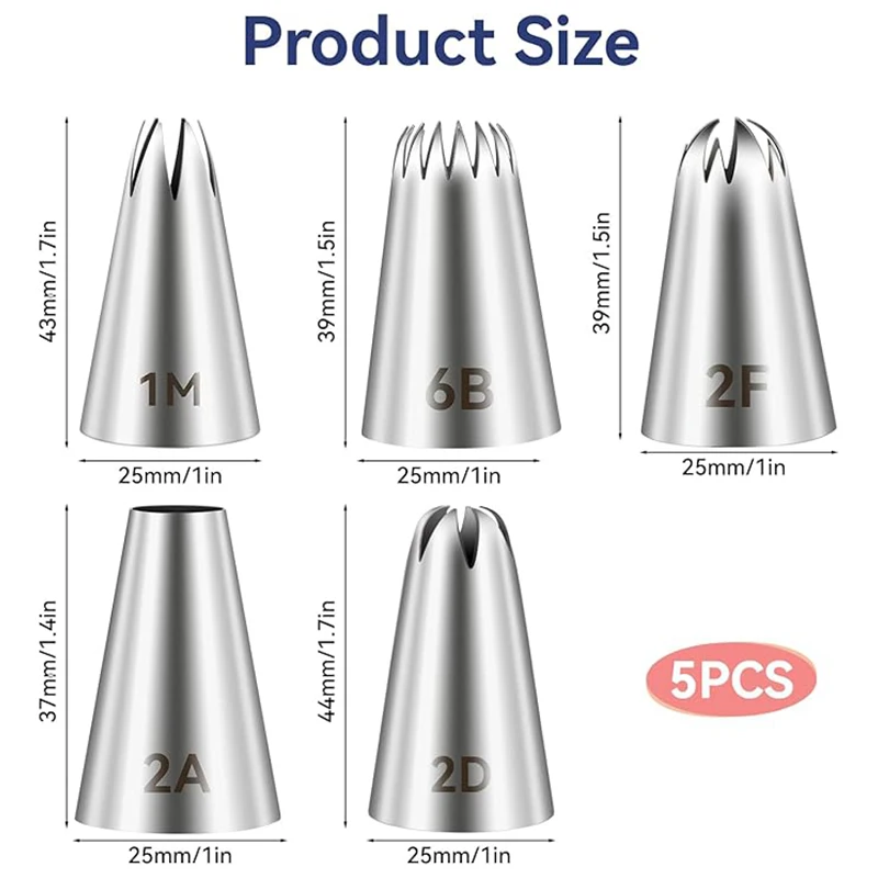 5pcs DIY Cream Cake Icing Piping Nozzles Pastry Tips Rose Flower Pastry Nozzles Cake Decorating Tool(6B 2A 1M 2D 2F) cake decorating tip set cake icing nozzles baking nozzle set cake decorating nozzle set