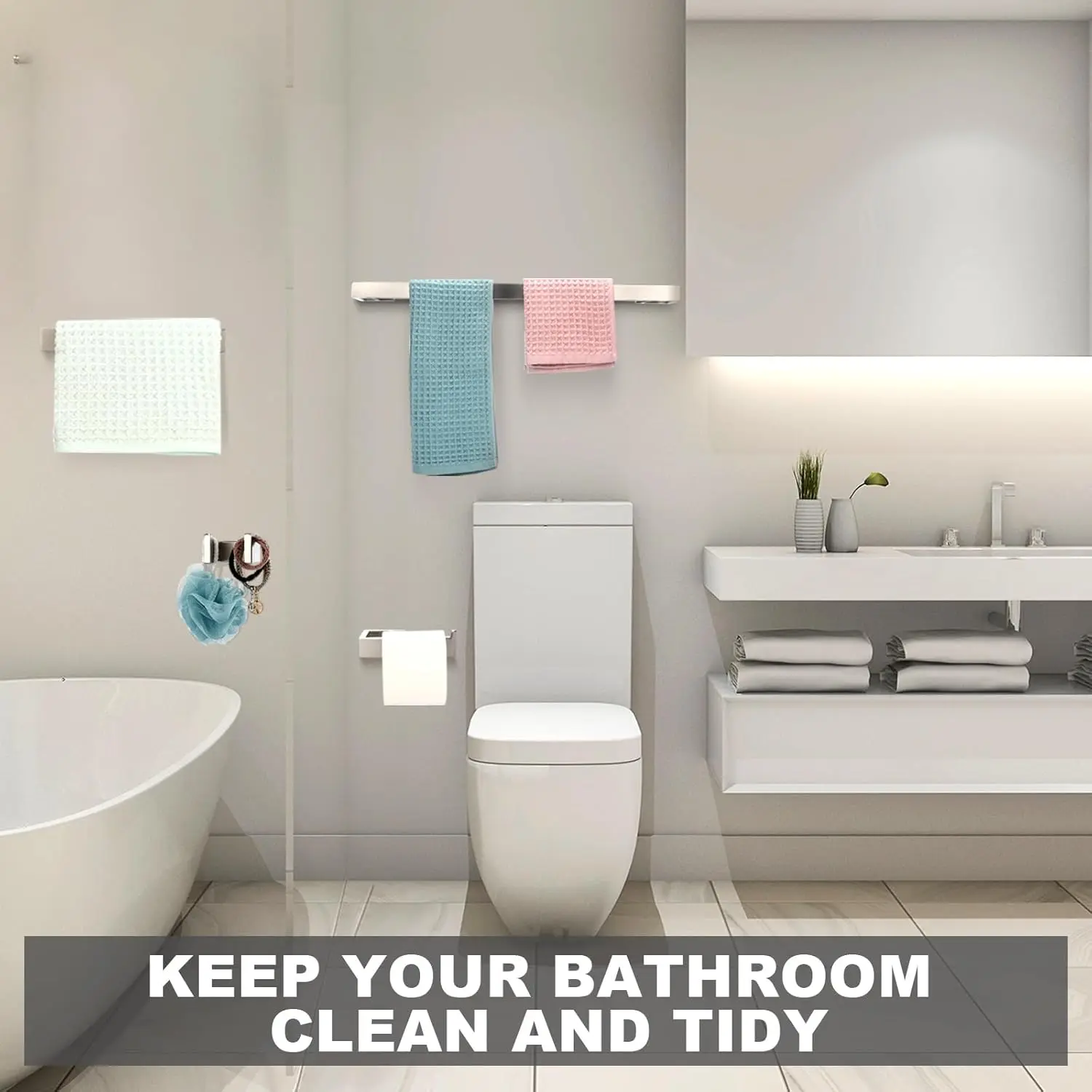 8-Piece Bathroom Hardware Set. Towel Holder, Robe Hook, Toilet Paper Holder. Brushed Stainless Steel. Wall-Mounted. Silver.