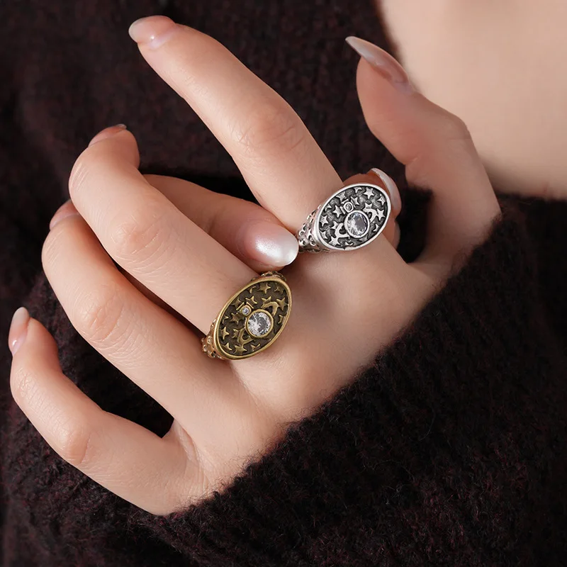 European And American Retro Zircon Oval Saturn Open Ring Fashion All-match  Female Jewelry 6
