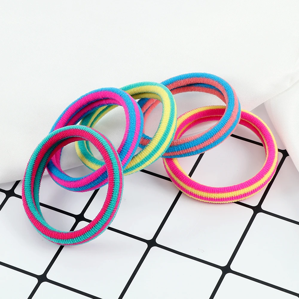 5 Stück 5 cm bunte dicke Haarbänder fluoreszierende Farbe elastische Mädchen Gummiband Kopfbedeckung Scrunchies Halter Haarschmuck Geschenk – Detail 3