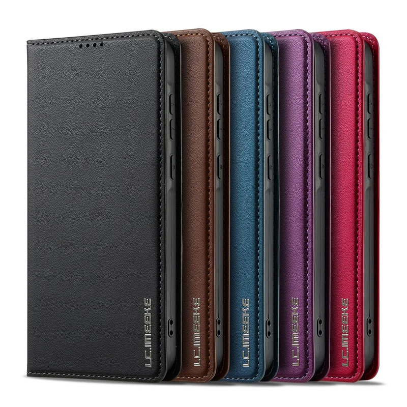 Magnetic Leather Wallet Protective Case with Card Pocket - Elegant Design