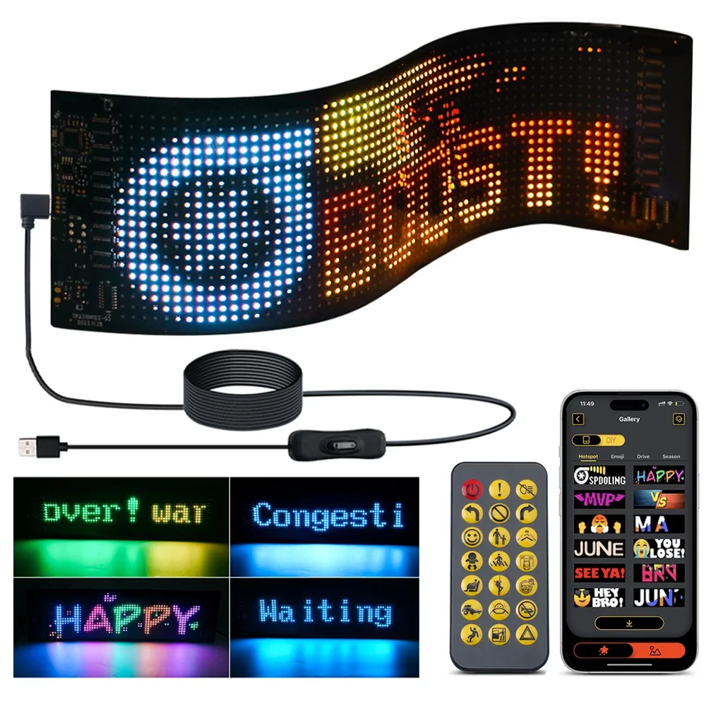 5V USB Smart App Remote Control Multilingual Car LED Matrix Pixel Panel Scrolling Advertising Car Truck Devil's Eye Signs Light 3