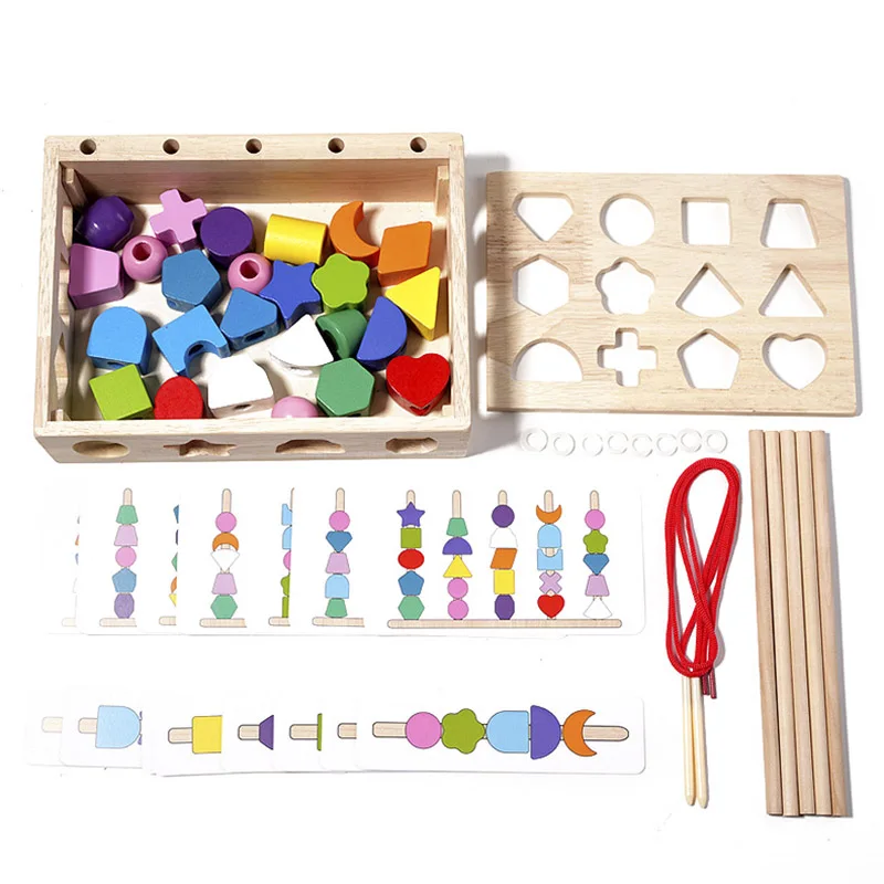 Montessori Wooden Toys Color Shape Matching Puzzle Game Box Colorful Beaded Color Cognition Educational Toys Gift For Children 6