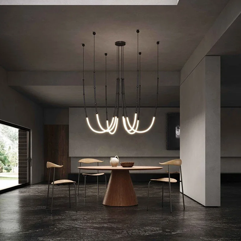 Modern Nordic Italiaans Design Duplex Penthouse Zachte Hanglamp Minimalistische Lijn Living Restaurant Ophanging