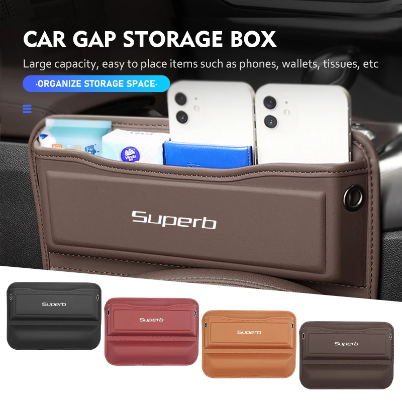 Seggiolino Auto In Pelle Gap Organizer Console Tasca Laterale Scatola Di Immagazzinaggio Per Skoda Fabia Kamiq Superb Mk3 Visions Yeti Scala Enyaq-Iv