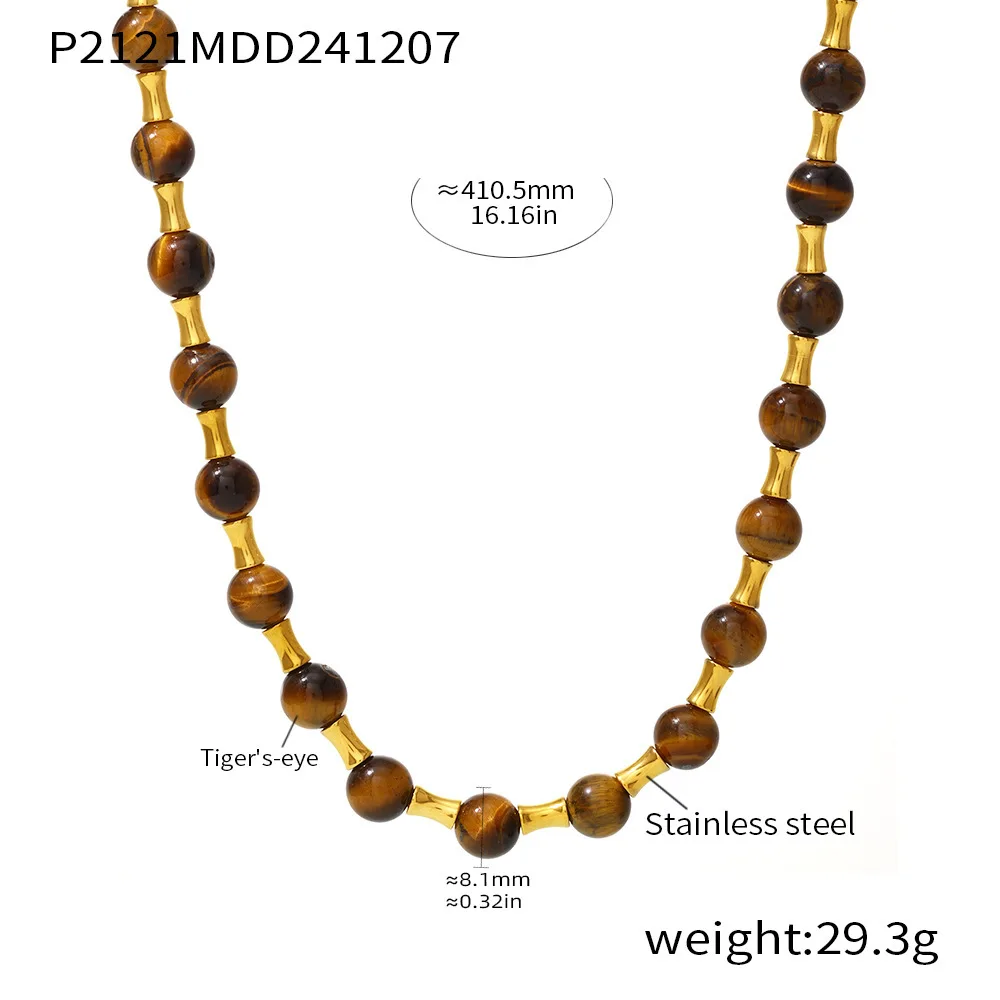 Elegante Frauen Shell Perle Halskette Perlen Kette Edelstahl Tigerauge Steine T Schnalle Anhänger Charme Schmuck Geschenk – Detail 7