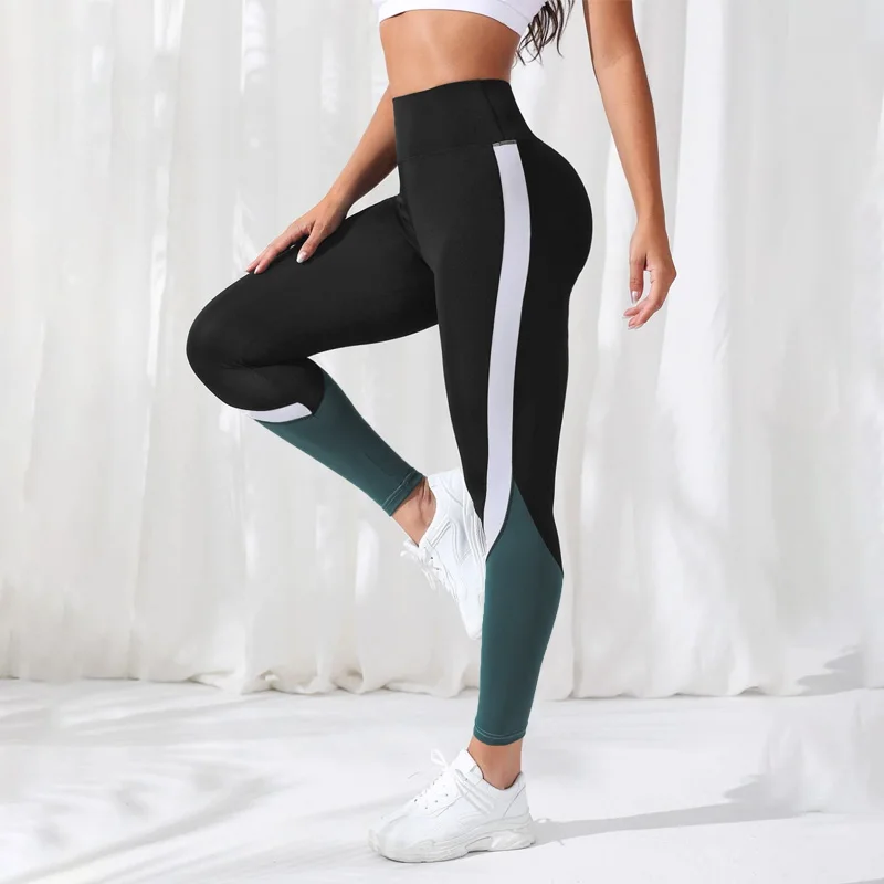 Colorblocked High Waist Yoga Pants Leggings for Women Tummy Control Workout