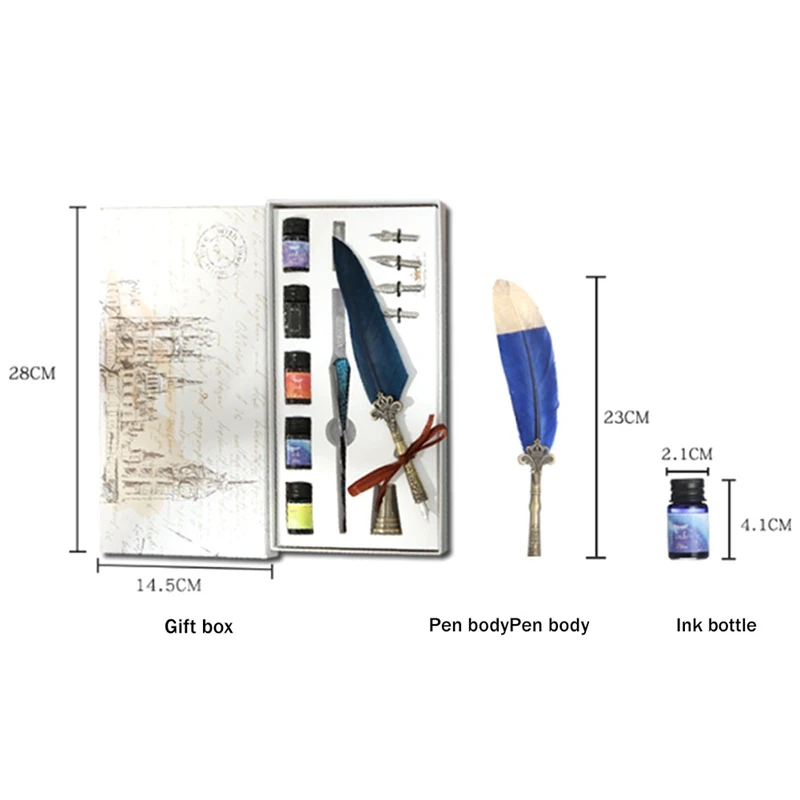 13 szt. Zestaw długopis z pióra piór wiecznych do pisania zestaw tuszów pudełko na prezent ze stalówki gęsie pióro na prezent ślubny