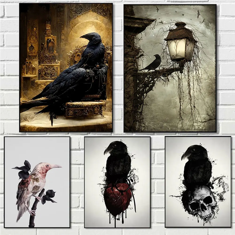 Black Raven Vintage Canvas Painting Segni In Metallo Charms Poster Divertenti Bar Pub Club Farmacia Home Living Room Decor