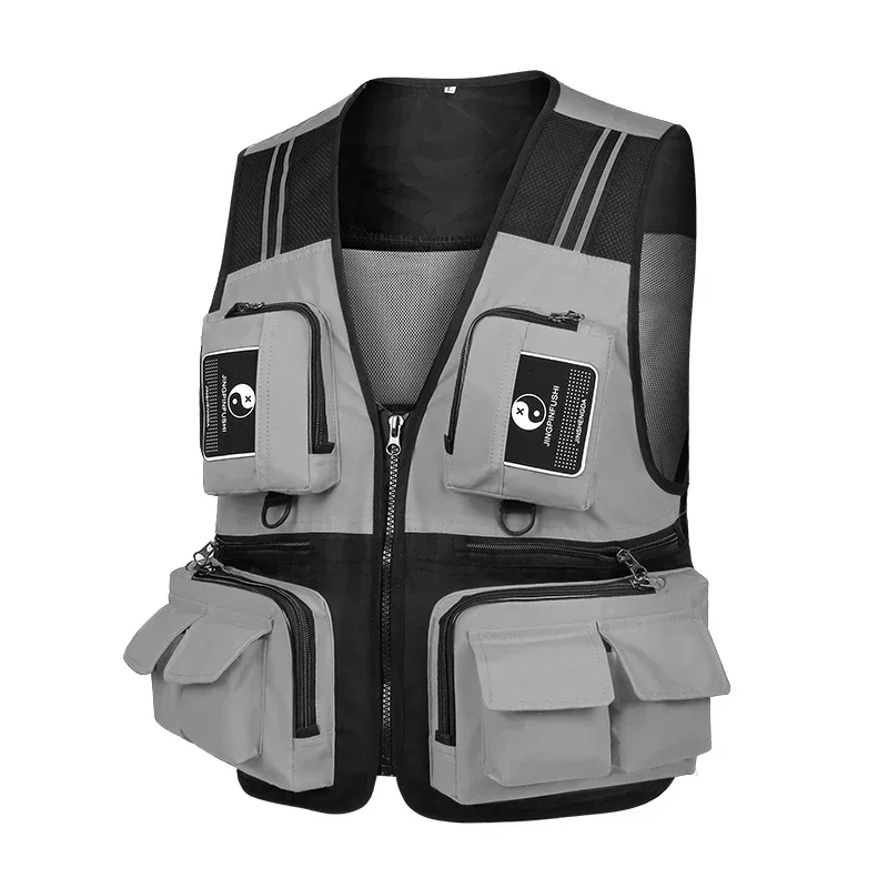 Veste de pêche détachable respirante avec multiples poches résistantes et bandes réfléchissantes