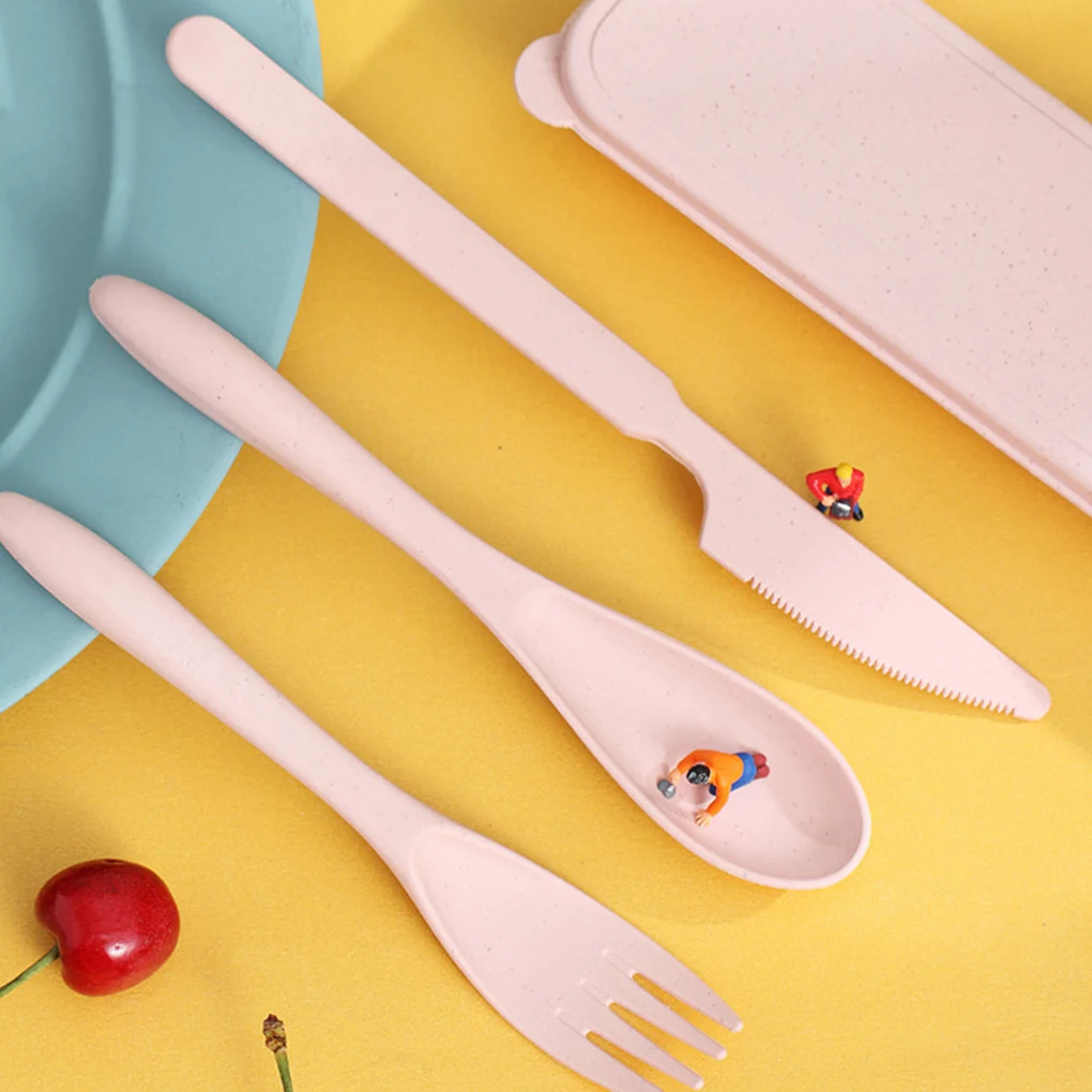 Cutlery Set 3Pcs Wheat Straw Dinnerware Portable Tableware Knife Fork Spoon