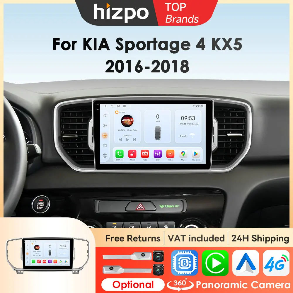 Hizpo 9-Zoll-Auto-Bildschirm für KIA Sportage 4 KX5 2016 2017 2018 Android Auto Navigation GPS Wireless Carplay Wifi Stereo Bluetooth