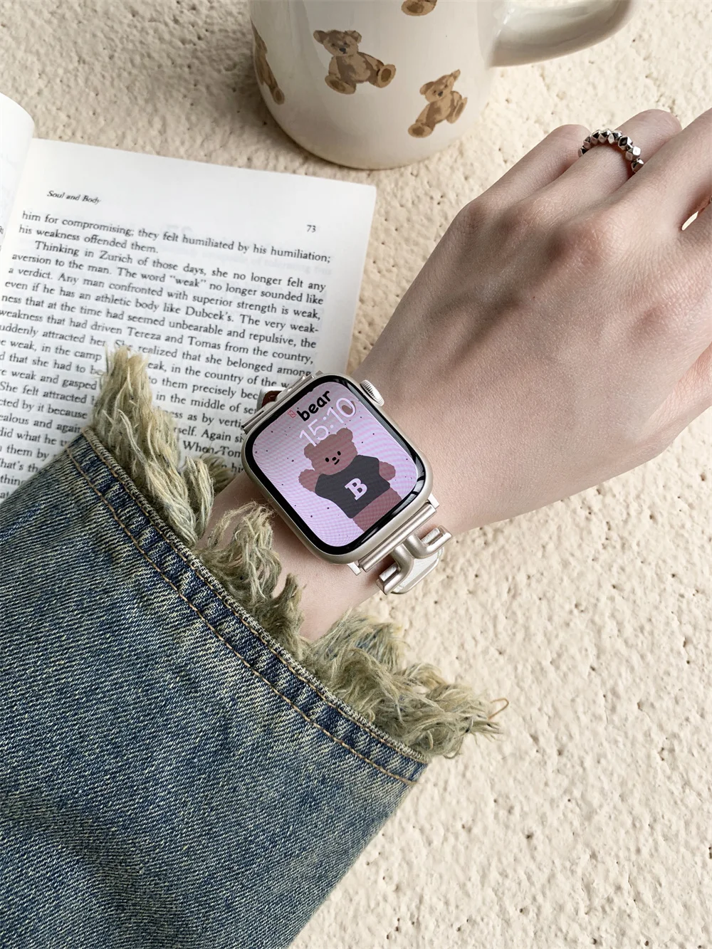 Корейский Металлический джинсовый кожаный ремешок для Apple Watch 8 7 SE 6 5 4 3, женский синий браслет для iwatch Ultra 49 мм 41 мм 45 мм 44 40 мм