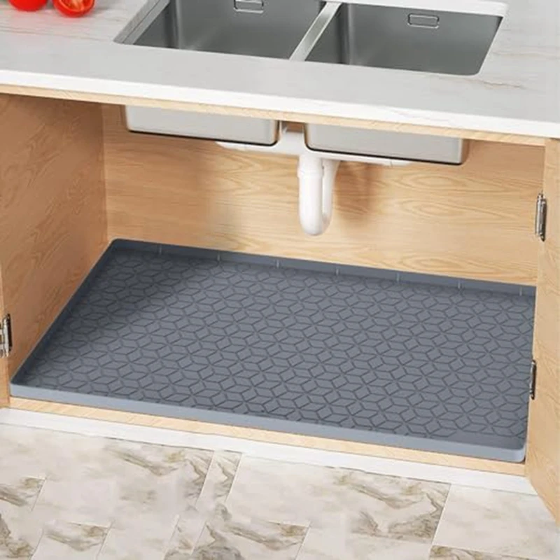Under Sink Mat For Kitchen, Silicone Waterproof Liner, Flexible Organizer Tray With Drain Hole, Easy To Clean (28X19)