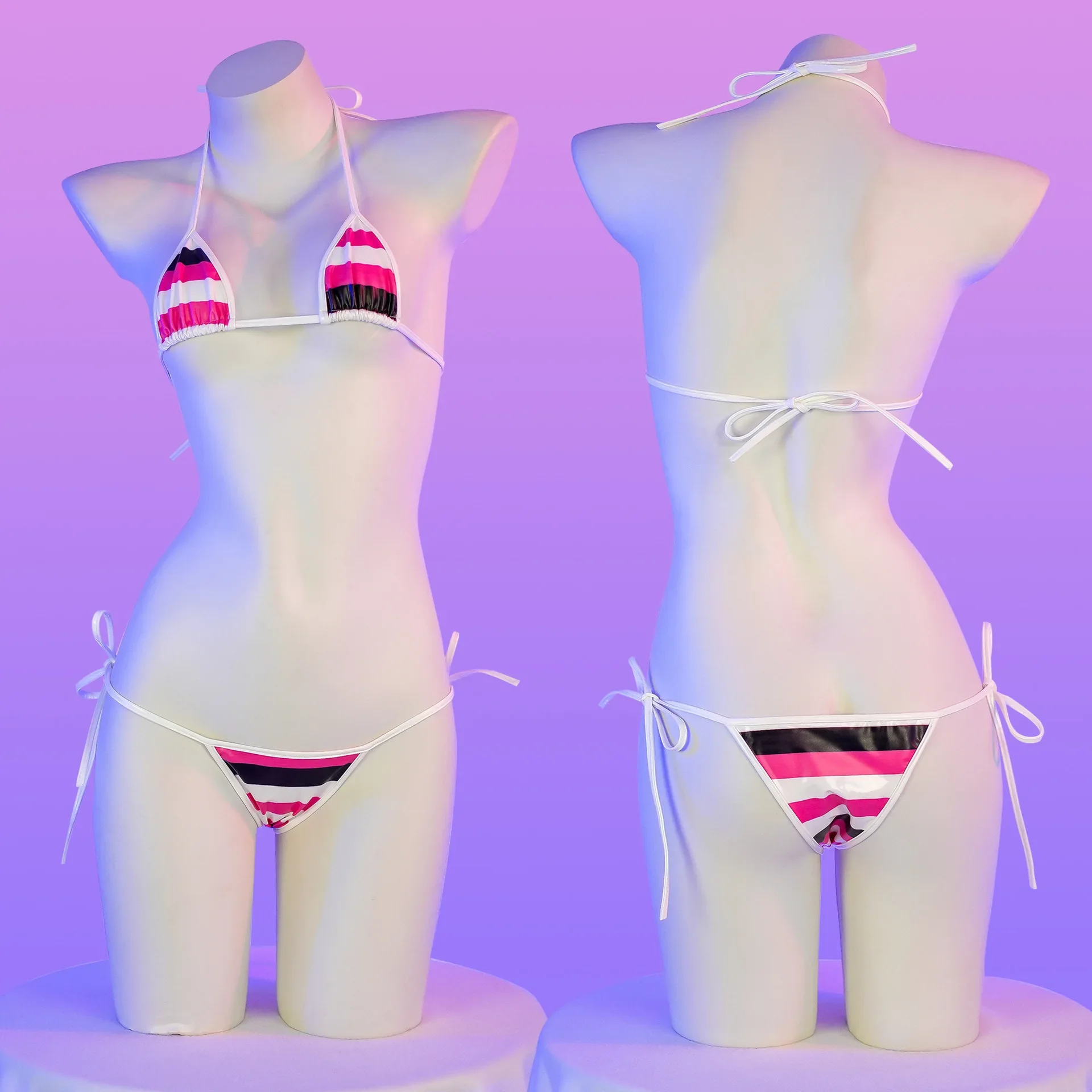 Bikini Set Bikini Swimsuit Women Swimwear Sexy Underwear Summer PU Leather Micro Bikini Set Women Swimsuit Stripes Bright Anime Swimwear Erotic Underwear Sexy Lingerie Costume