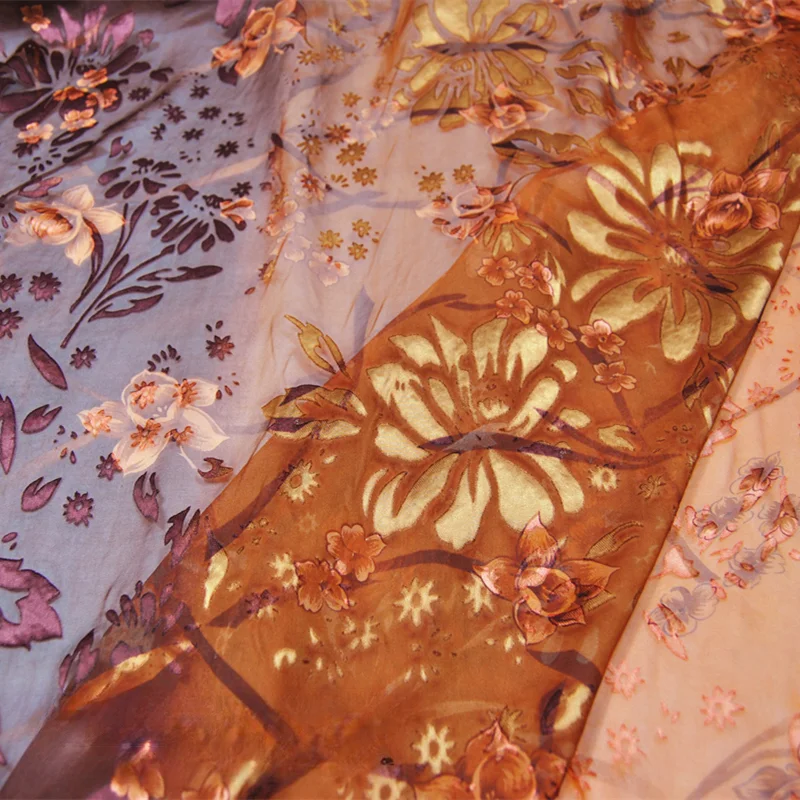 

Silk Gradient Flower Orchid Cheongsam Ancient Chinese Clothing Dress Shirt Mulberry Silk Clothing Fabric