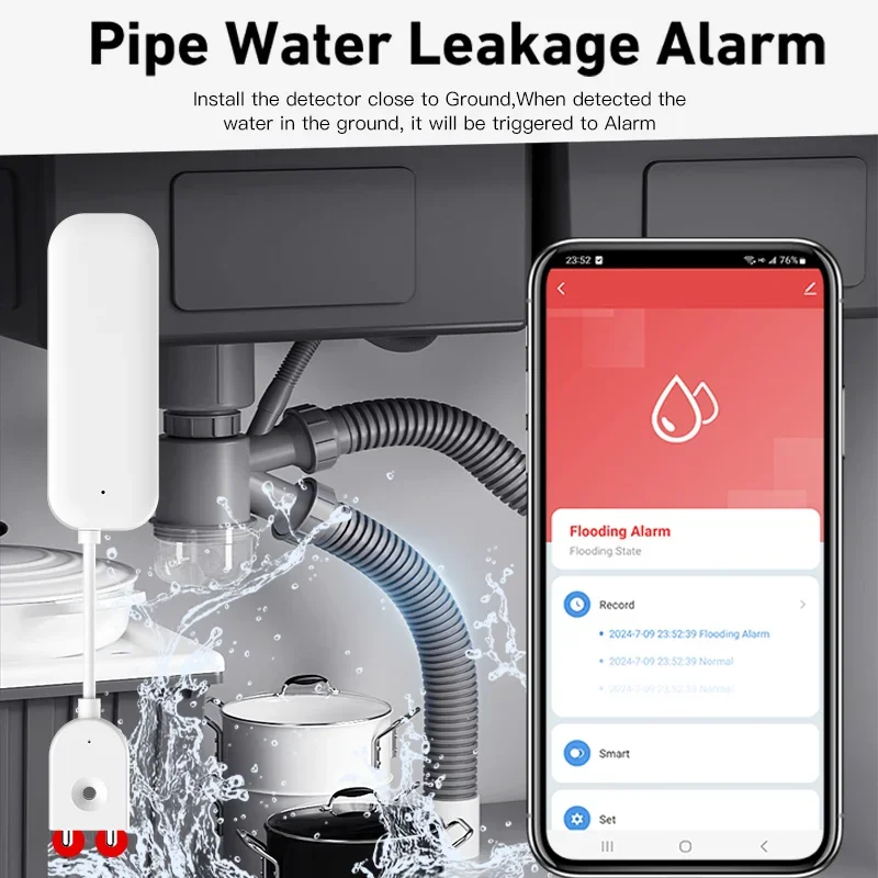 tuya zigbee 3.0 Water Leakage Sensor APP Remote Control Work With Alexa Smart Life Yandex Alice