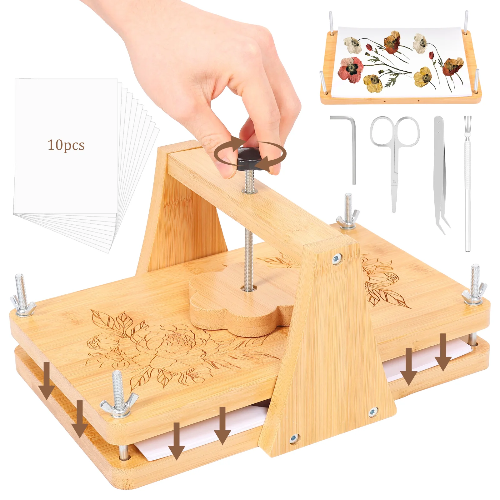 대형 꽃 압화 키트 11 x 7인치 DIY 나무 꽃 압화 키트 (액세서리 포함) - ..