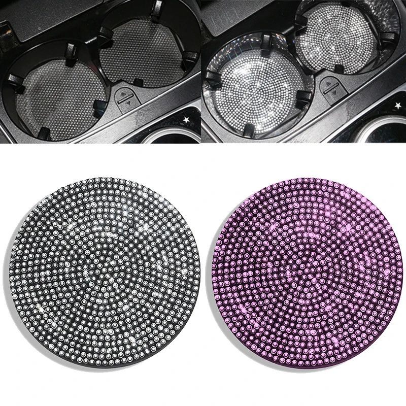 Diamond Rhinestone Car Coaster Water Cup Slot Non-Slip Mat Silica Pad Cup Holder Mat Car Gadget Bling Interior Accessories