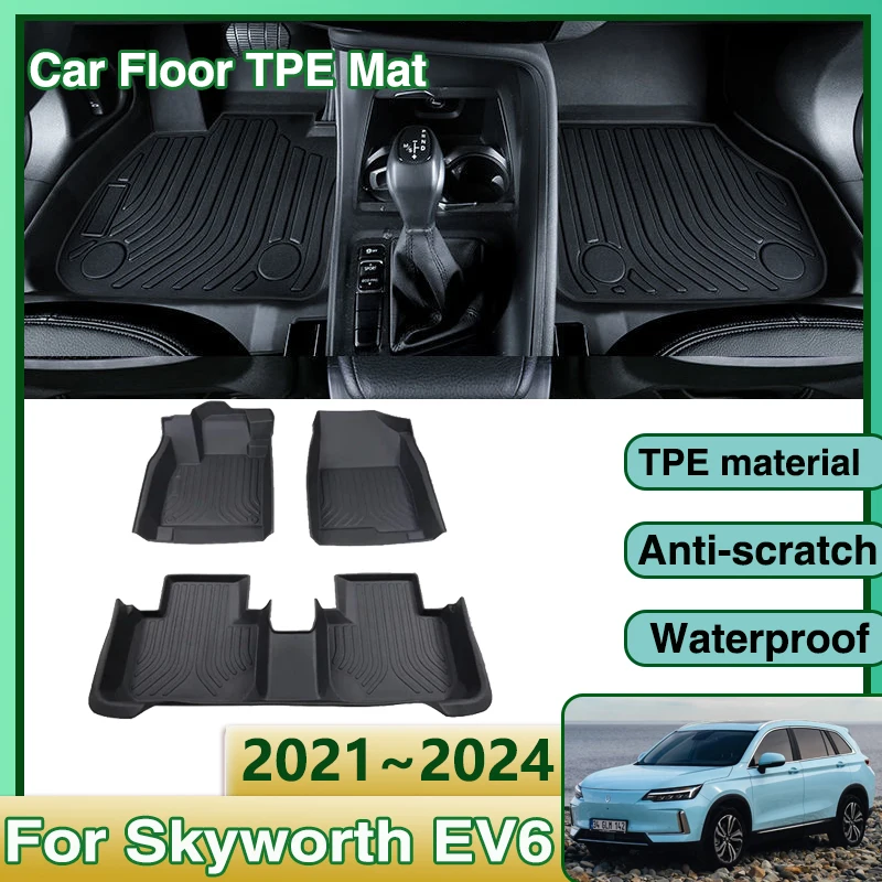 

For Skyworth EV6 Skywell ET5 2021~2024 2023 Car TPE Floor Mats Dirt-resistant Mud Carpet Foot Pads Full Set Tappeto Accessories