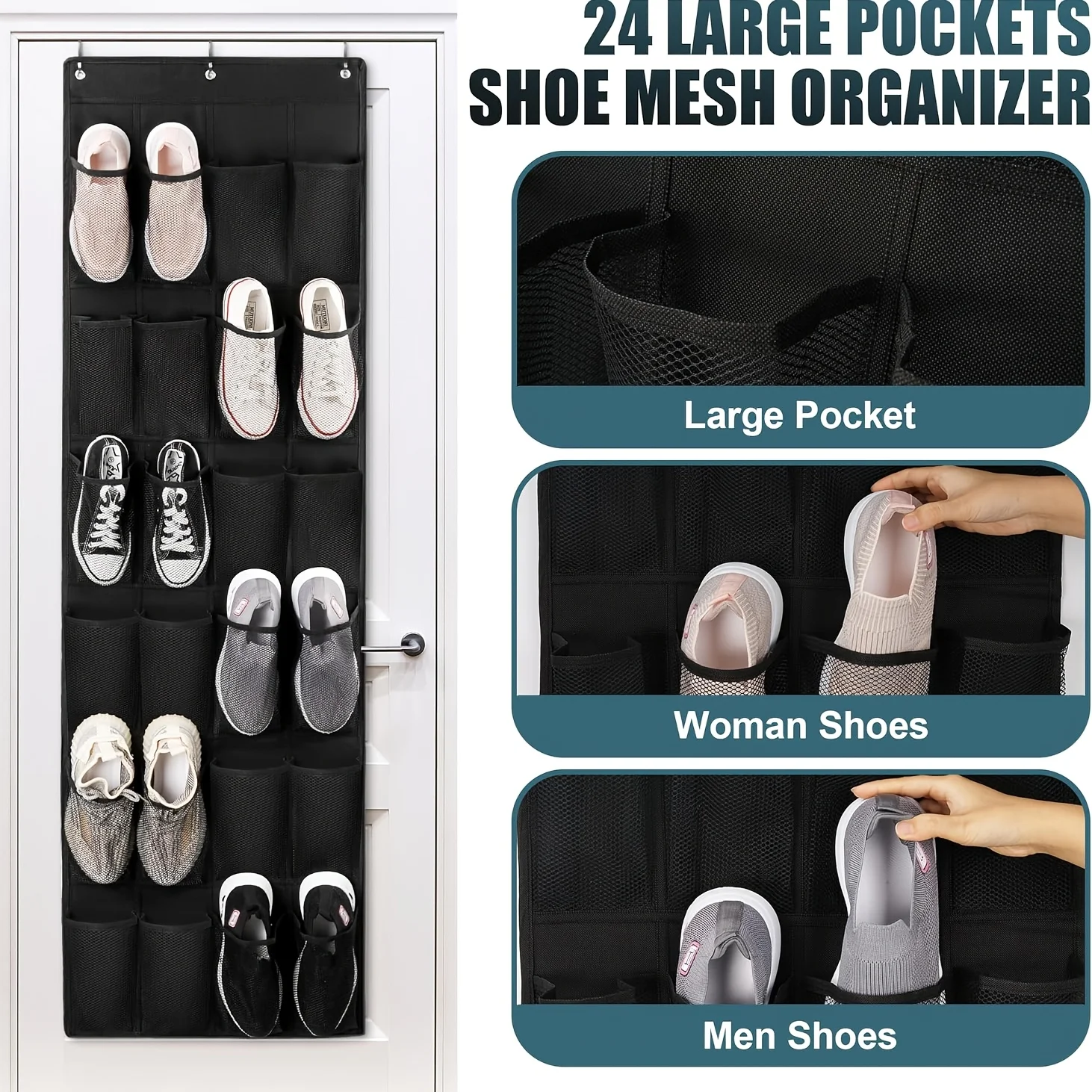 24-compartment Hanging Storage Bag Organizer,Solution For Organizing Household Items,Non-woven Breathable Mesh Window