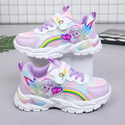 Disney Girls' Shoes Mesh Breathable Leather Student Shoes Girls' Sports Shoes Running Pink Purple Shoes Sneakers Size 25-36