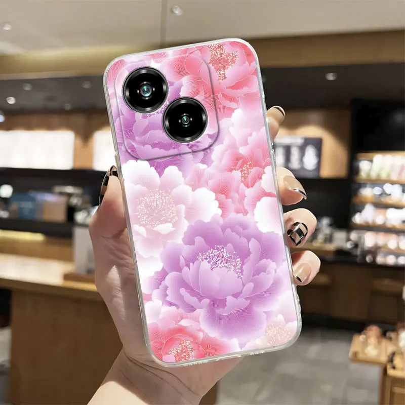 Luxury Clear Shockproof Silicone Soft Phone Case with Marble Floral Print