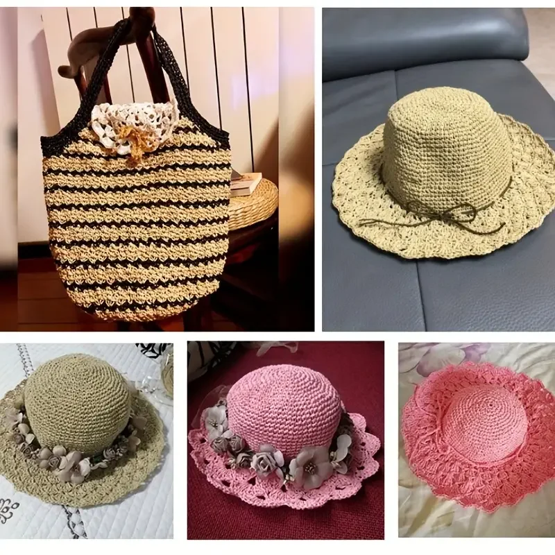 280-300m/Roll Natural Raffia Straw Yarn For Knitting Crocheting Paper Threads DIY Handmade Summer Sunhat Beach Bag Material 2