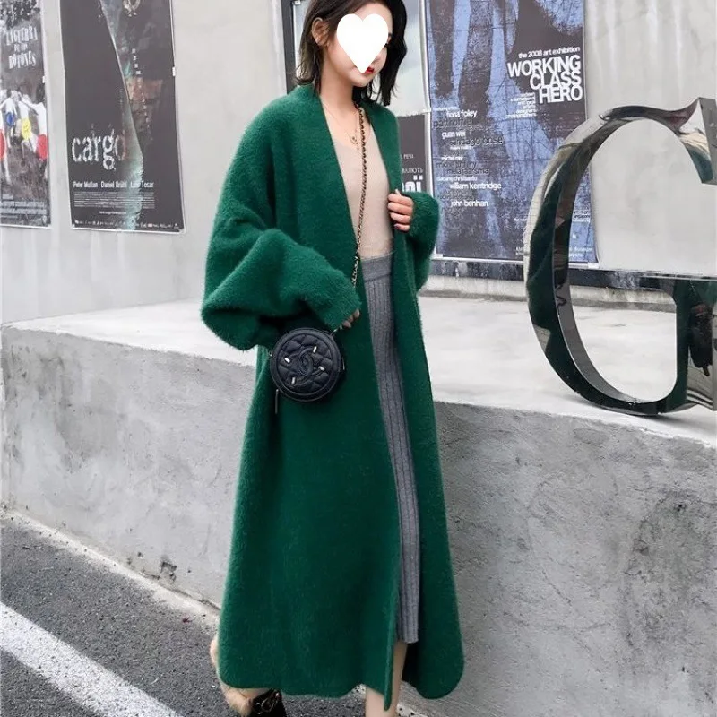 

YICIYA Faux Mink Cashmere Cardigan Sweater Winter Loose Pull Clothes Women Femme Sleeve Long Coat Thickness Warm Knitted Outwear