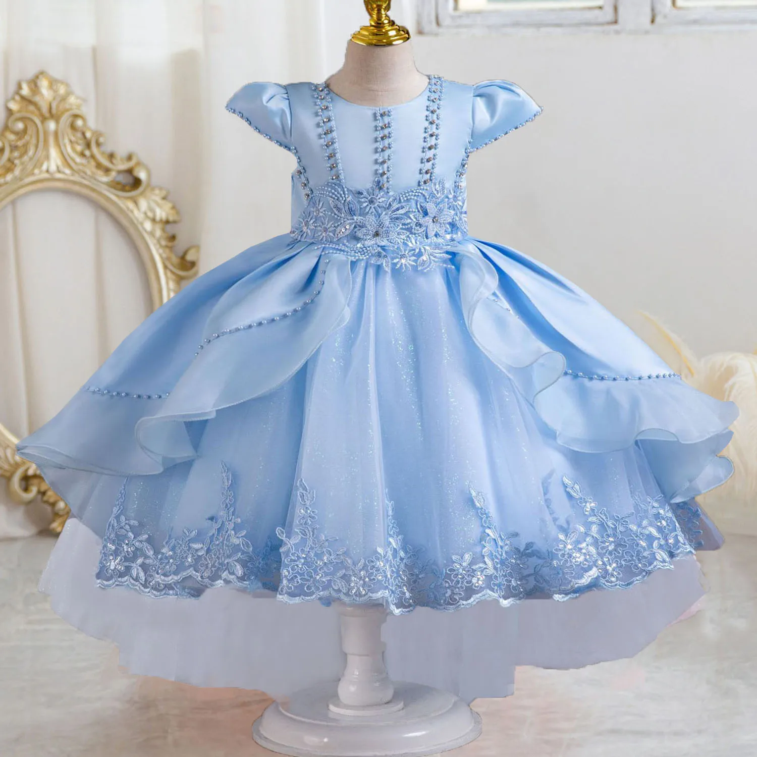 Stunning Cap Sleeves Beaded Embroidered Flower Girl Birthday Party Formal Pageant Dance Party Dress Dress 4