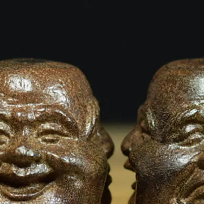 Collectibles Chinese Hand Carved Wooden Tibetan Buddhism Four Face Buddha Head Statues Indoor Office Home Decoration