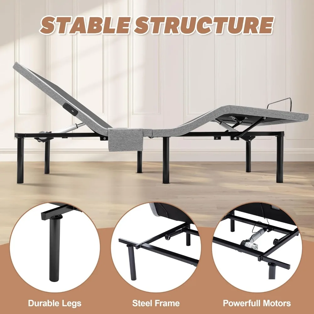 Adjustable Bed Frame Queen, Adjustable Bed Base with Massage, Zero Gravity Electric Bed with Wireless Remote, Head and Foot 4