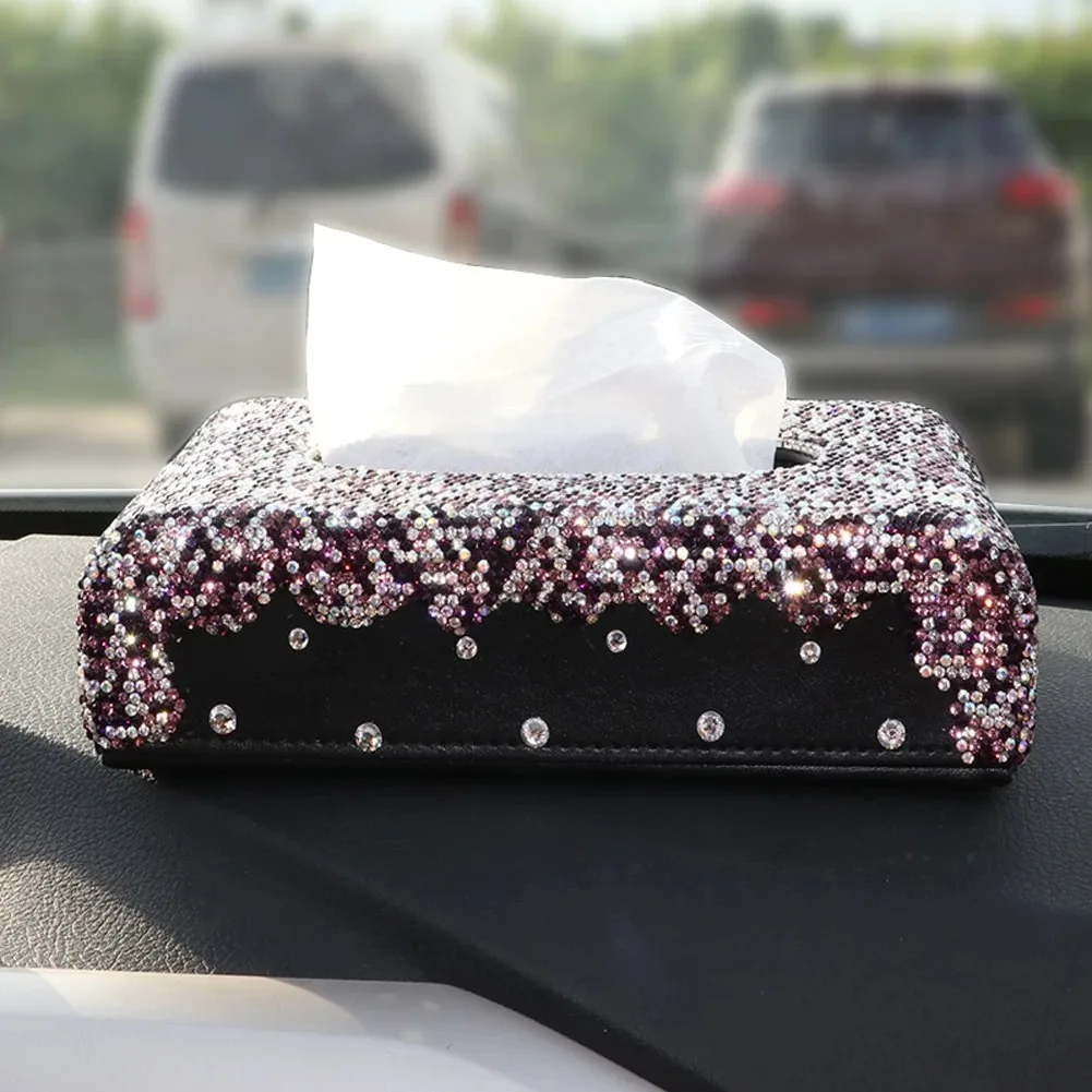 

Beautiful Car Tissue Box with Crystals Towel Paper Cover Case for Women Car Home Office Sparkly Car Interior Styling Accessories