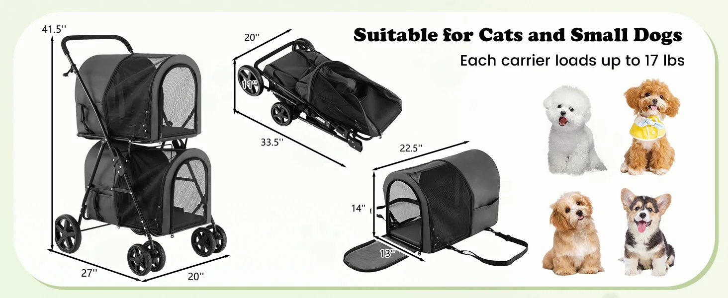 4 Lockable Wheels Cat Strolle