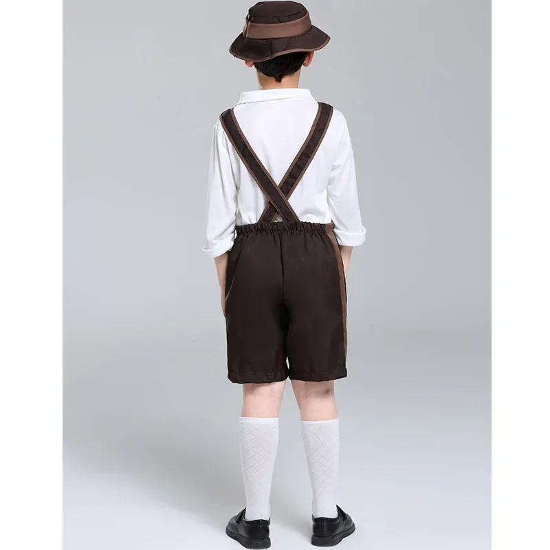 Classic Bavarian Lederhosen Oktoberfest Kids Costume German Beer Boys Outfit Hat Top Suspender Shorts Set Cosplay Halloween,kids cosplay costume