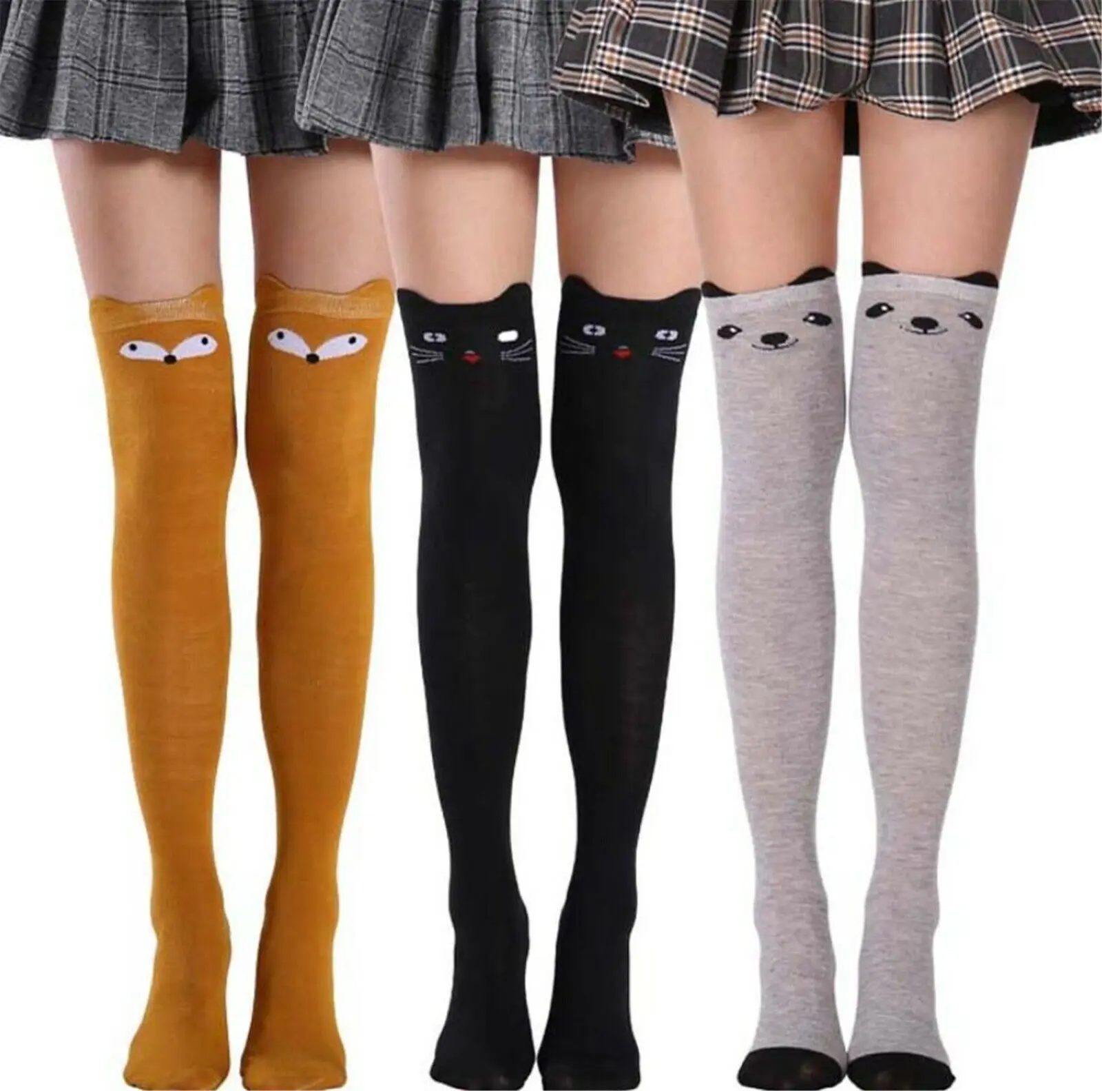 

Women Cartoon Kitten Stockings Over The Knee Socks Cotton Black Preppy Style Japanese Cute Lady Long Tube Socks Wholesale