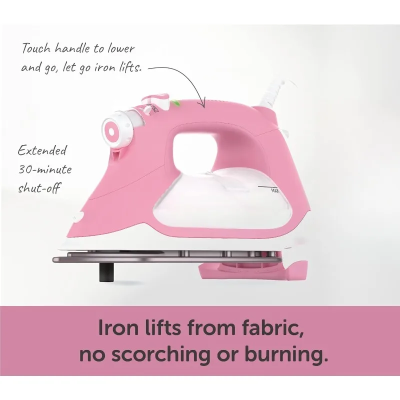 1800W Smart Iron with Auto Lift for Clothes, Sewing, Quilting and Hand Ironing Soleplate Steam Iron Pink Electric Irons 2