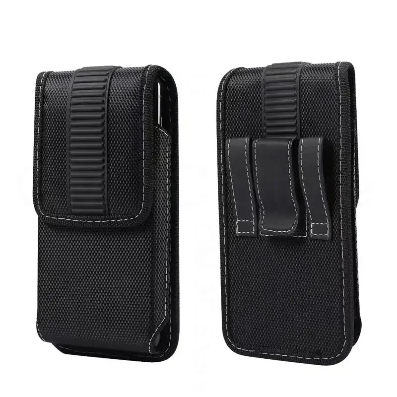 Men's Leather Belt Clip Phone Pouch with Universal Oxford Cloth Case