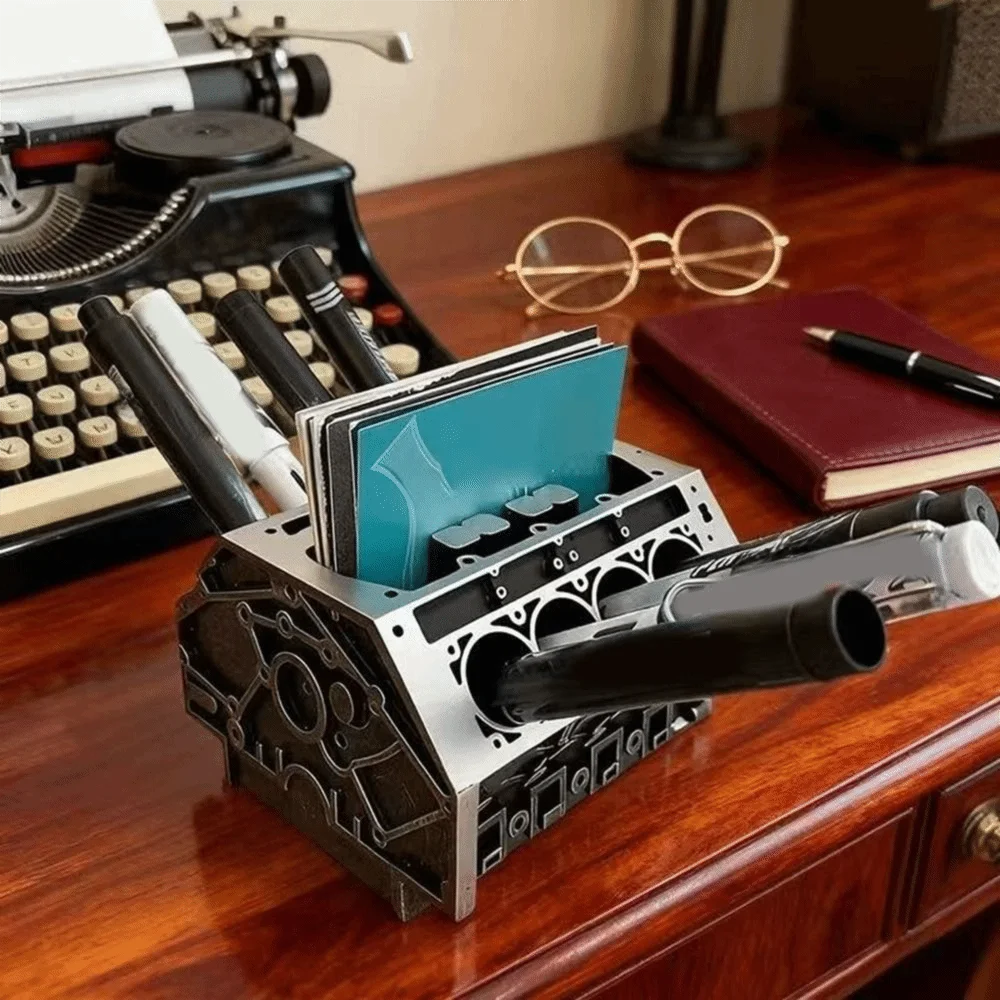 레진 엔진 모양 명함 홀더 블랙 대용량 엔진 블록 데스크 정리함 장 명함 거치대