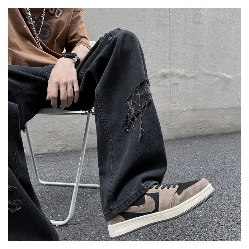 New Jeans Male Fashion Brand Trend Trousers Loose Solid Casual Straight Pants Ins Spring and Autumn Versatile Sports Mens Jeans