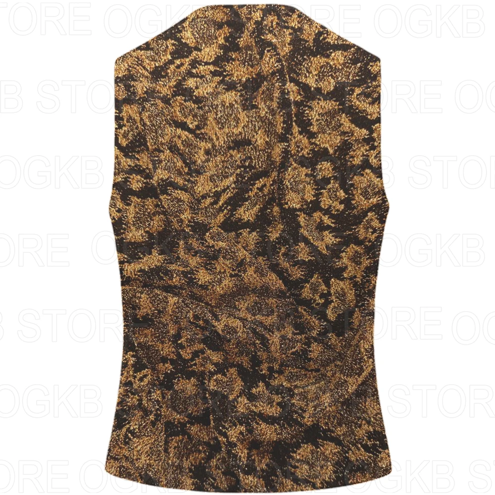 Golden Brown Suit Vest Male Slim Fit Vintage Jacquard Waistcoat Formal Sleeveless Party Performance Wedding Business 3D Printed