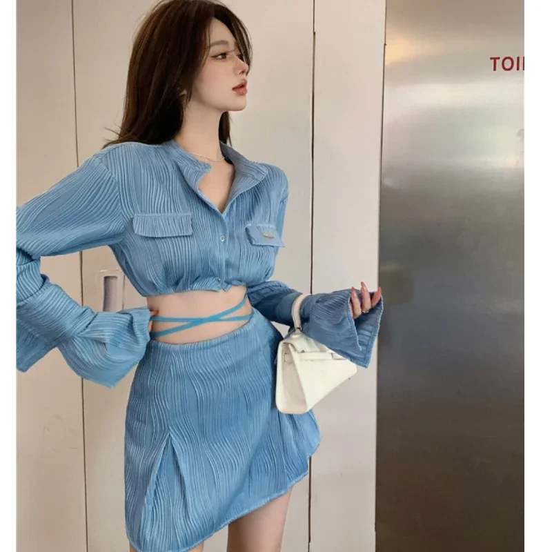 

Two-Piece Suit Skirt Summer New Gentle Leisure Anti-Aging Design Sense Lace-up Skirt