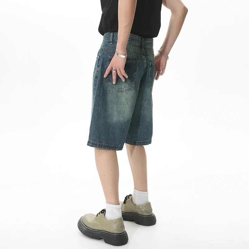 Summer Men's Casual Jeans Shorts Loose Mid High Waist Knee Length Denim Shorts